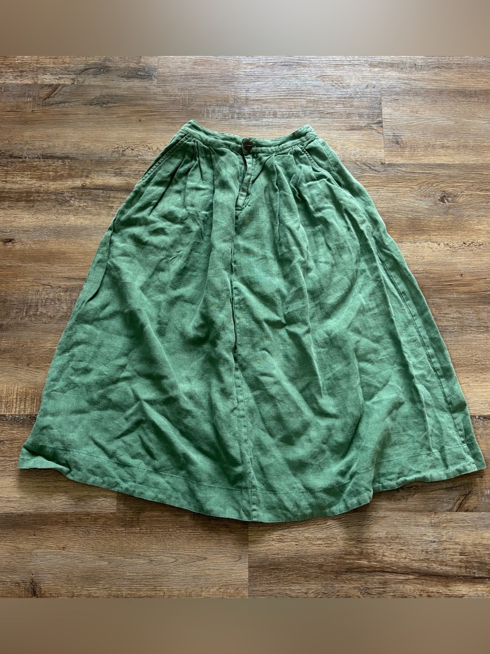 Gorman 100% Linen A-Line Skirt Green with Pockets US 2 / AU 6